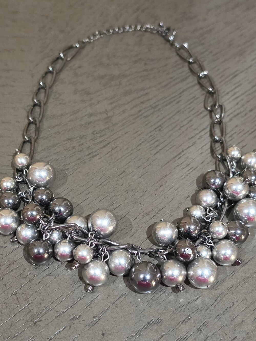 Classic Silver Cluster Bead Necklace for Women